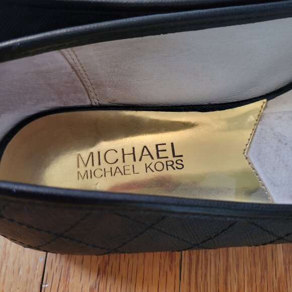 Michael Kors 9M Black‎ Leather Loafers Gold Charm Logo HAMILTON Moc Toe